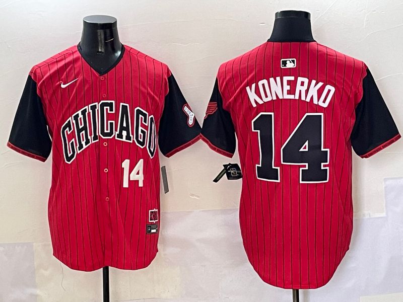 Men Chicago White Sox #14 Konerko Red Stripe Joint Name Nike 2025 MLB Jersey style 4
